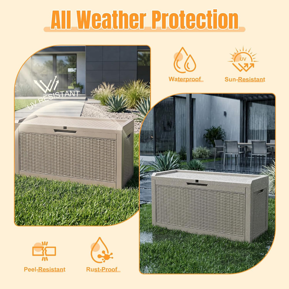 Outdoor Storage Box,100 Gallon Waterproof Resin Patio Deck Box