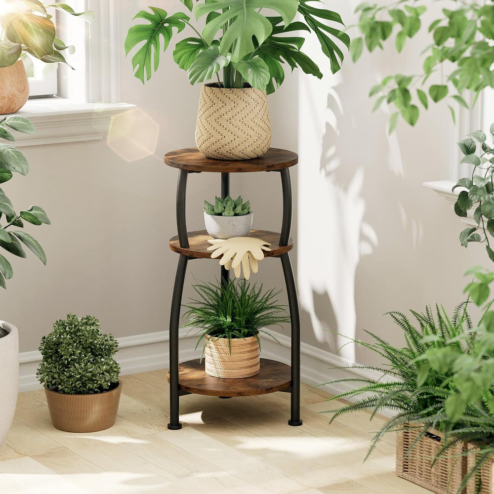 Small Round Side Table for Small Spaces, 3-Tier End Table with Storage Shelf,...