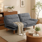 Amada 66" Convertible Futon Sofa Bed, Corduroy Folding Futon Set with Adjustable Backrest &Armrests, Recliner Lounge for Living Room, Apartment or Office, Wood Frame, Loveseat Sofa - Grey