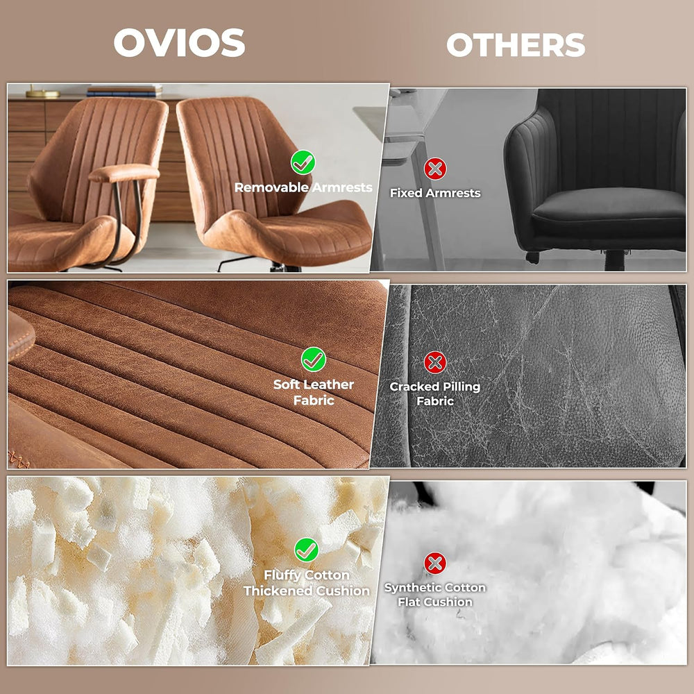 ovios Executive Ergonomic Office Chair, Mid Back Comfy Faux Suede Leather Com...