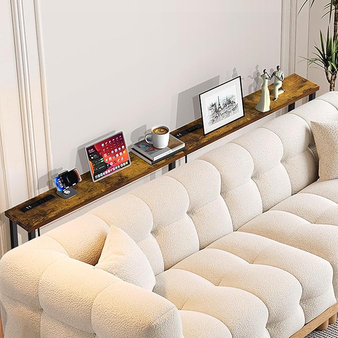 GRLEAF 90" Sofa Table with Built-in Power Strip (4 AC Outlets & 4 US...