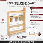 Rev-A-Shelf 5" Pull Out Storage Organizer for Base Kitchen w/ Soft-Close, Sliding Shelves for Utilities, Utensils or Spices, 448UT-BCSC-5C