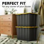 Lifetime Home 4 PACK of X-Large 23 Gallon Plastic Storage Bin Tote Organizing Container with Secure Latching Lids, Stackable, Extra Strength with Built in Handle - Black & Yellow