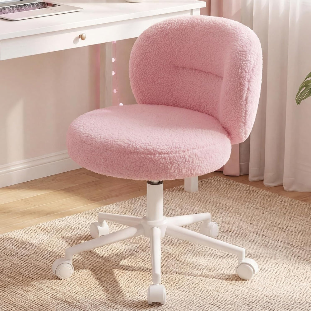 Homkdom Round Vanity Chair with Silent Wheels, 17.32" Wide Seat | Height...