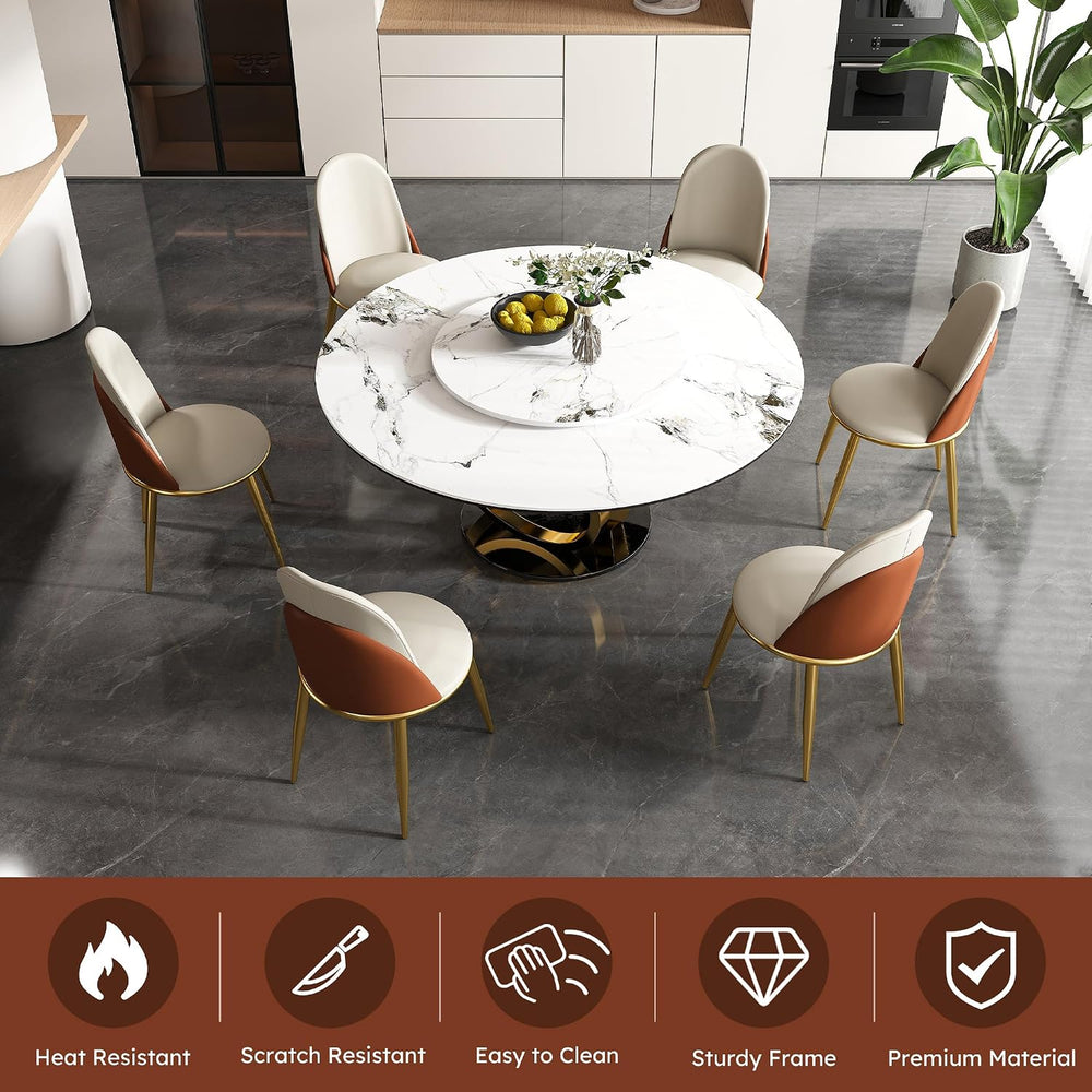 Modern Marble Dining Table, 59" Round Sintered Stone Table for Dining Ro...