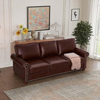 Faux Leather Sofa,82" W Mid Century Modern Couch with Storage Place,Oversized 3 Seater Sofa with Nailhead Trim&Rolled Armrests,Deep Seat Comfy Couch for Living Room,Bedroom,Apartment,Office(Burgundy)