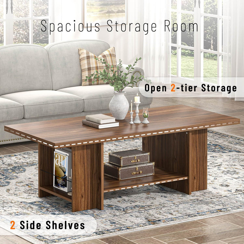 FOLUBAN Coffee Table, Modern Wood Living Room Table with Storage Bottom Shelf...