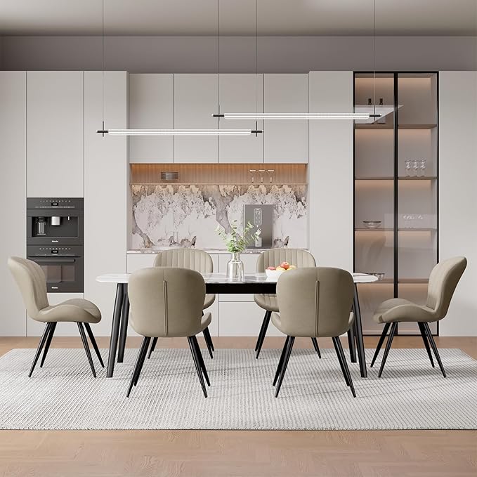 Nalupatio Dining Chairs Set of 6, Modern Dining Room Chairs Comfy Backrest Thick Upholstered Kitchen Chairs 19IN Height with Metal Legs Beige