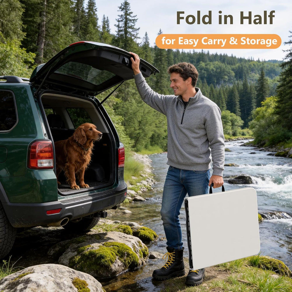 6FT Folding Table 6 Pack, Heavy Duty Fold in Half Plastic Tables with Carry H...