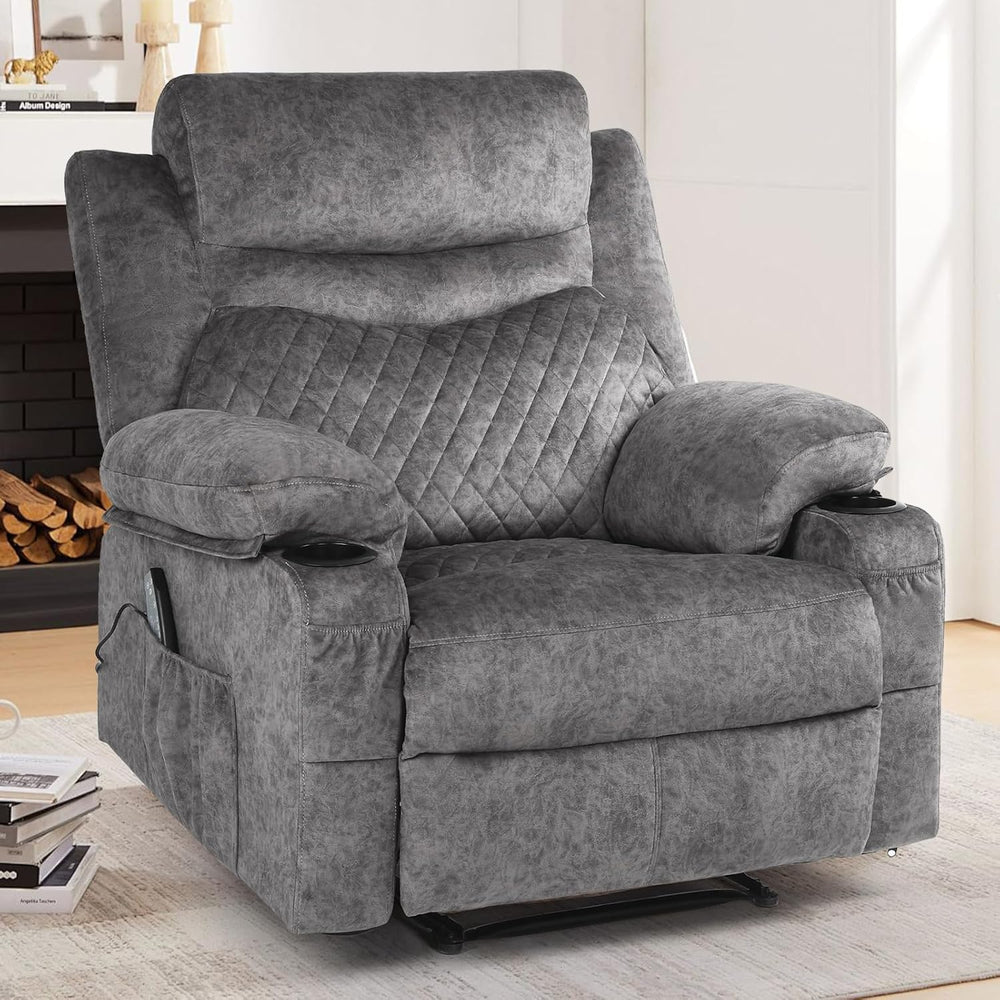 Overstuffed Massage Recliner Chair with Heat, Wide Seat Reclining Chair for H...