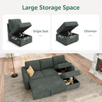HONBAY Modular Sectional Sleeper Sofa with Pull Out Bed, L Shaped Sofa with Storage, Modular Sectional Couches for Living Room, Green