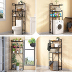 Over-The-Toilet Storage Rack with 3-Tier Shelves, Space Saver Toilet Shelf, Bathroom Storage Organizer with Hooks for Over-Toilet Storage (Black)