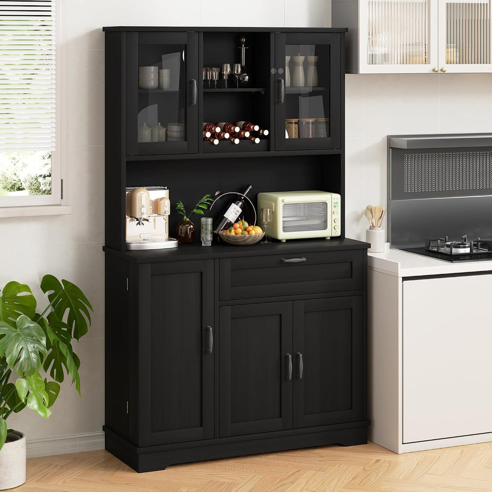 Shintenchi 68" Kitchen Pantry Storage Cabinet, with Microwave Stand, Bla...