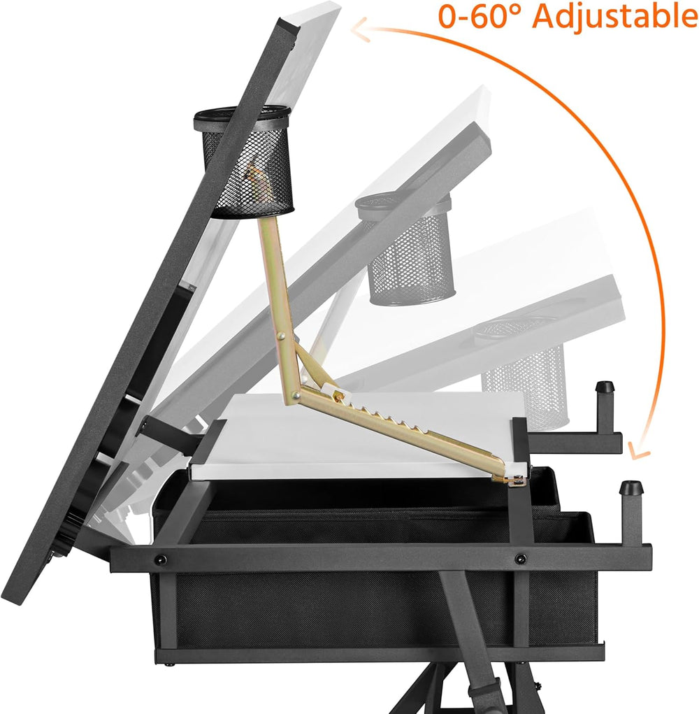 Yaheetech Adjustable Drafting Table Art Desk,Storage Drawers & Stool,Whit...