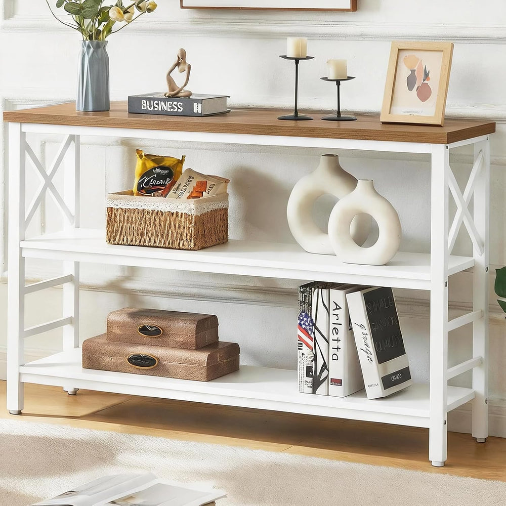 Hombazzar 3-Tier Sofa Table,Console Tables for Entryway,White & Brown 47&...
