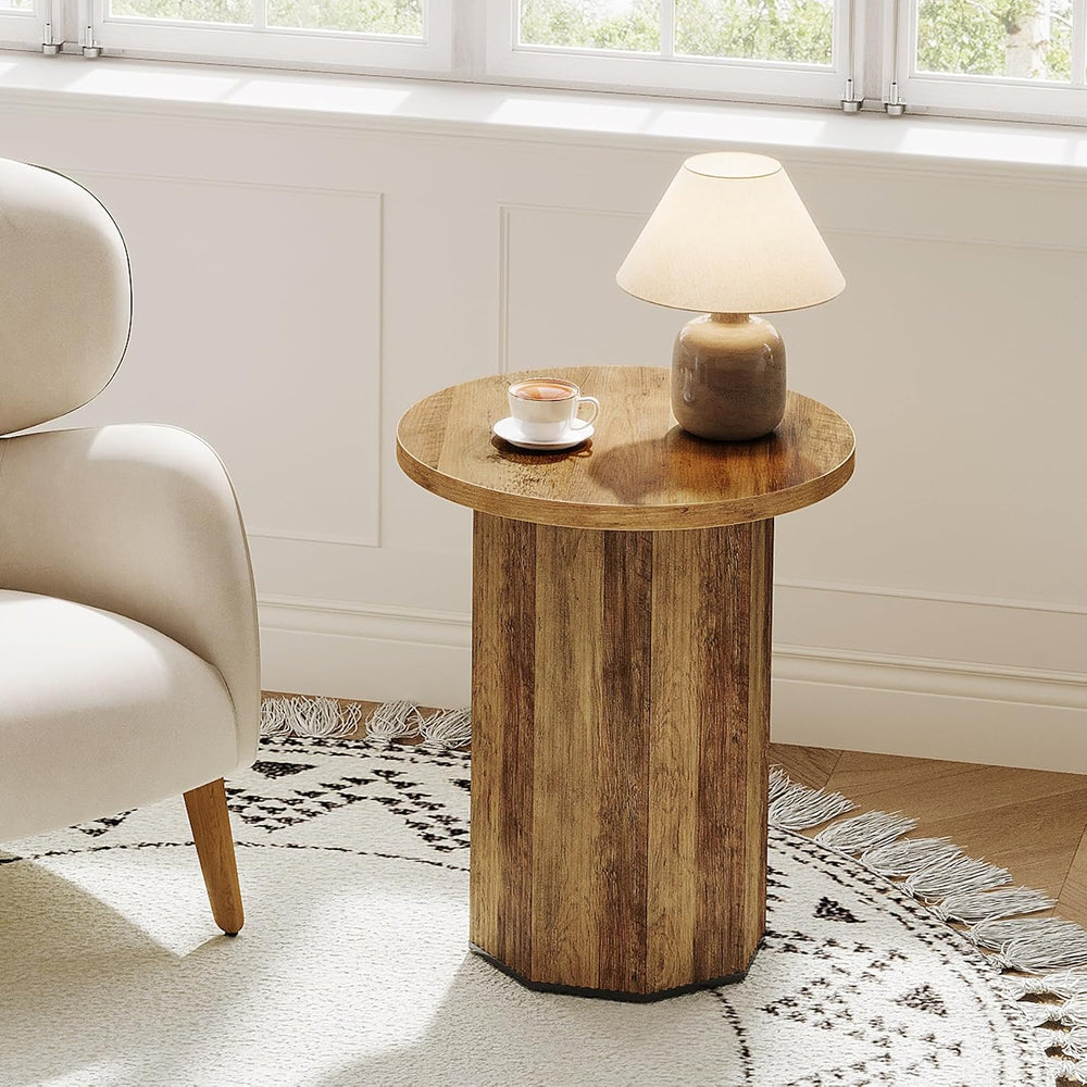 Tribesigns Round End Table, Farmhouse Fluted Side Table with Pedestal Base, W...
