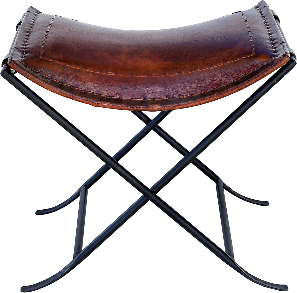 cuero Melton Leather Stool Side Stich Classical Side Stich Stool Bench (Brown)