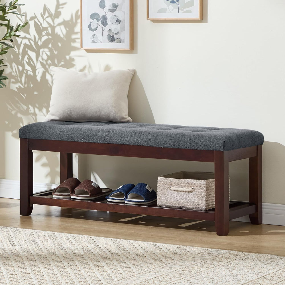 Shoe Bench Entryway, 44" End of Bed Bench,Upholstered Linen Bench for Li...