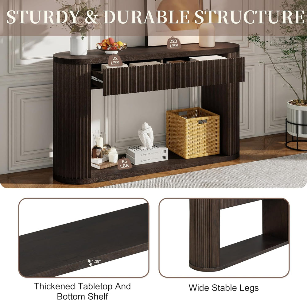 WILLIAMSPACE 53" Oval Fluted Console Table with 2 Drawers & Storage ...