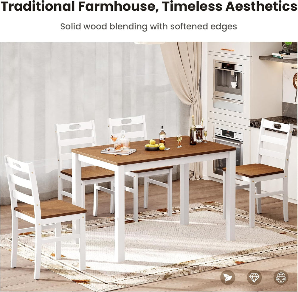 PHI VILLA Dining Table Set for 4, Solid Wood Kitchen Table and Chairs | Solid...