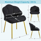 Yaheetech Flower Shape Vanity Chair with Petal Armrests, Black | Velvet Makeup Chair no Wheels with Golden Metal Legs, Modern Side Armchair with Back for Living Room/Bedroom/Home Office