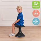 ECR4Kids ACE Active Core Engagement Wobble Stool, 15-Inch Seat Height, Flexible Seating, Black | Durable plastic, GREENGUARD Gold Certified, 7-9 years, 150 lb capacity, fully assembled, flexible seating for classroom use