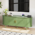 DHH 55 Inch Mid Century Modern TV Stand with Power Outlet for TVs up to 60 Inch, Entertainment Center with Storage and Adjustable Shelves, Media Console with Sliding Doors for Living Room(Green)