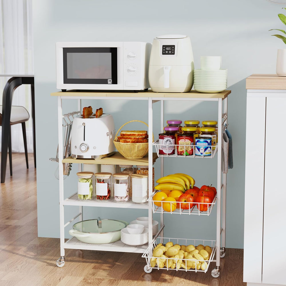 HapiRm Rolling Kitchen Microwave Cart - 4 Tier Microwave Table Stand with Pul...