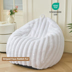 MEGO Fluffy Faux Rabbit Fur Bean Bag Chair Cover(No Filler), Soft Plush Fuzzy Striped Stuffed Animal Storage Bean Bag, 3FT Large Furry Ribbed Beanbag Cover for Bedroom Living Room, Anti-Slip, White
