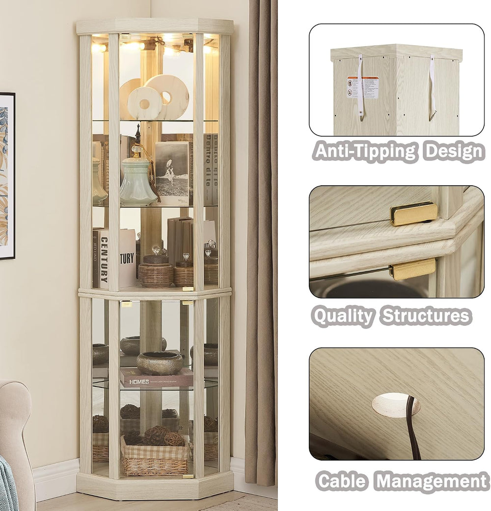 69" H Lighted Curio Cabinet Corner Display Case, Corner Glass Case with ...