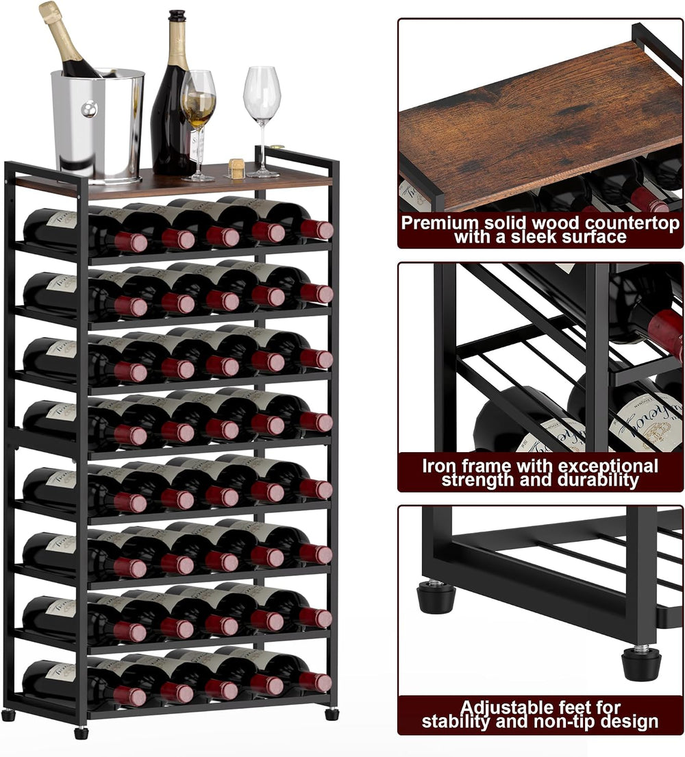 40 Bottle Wine Rack Freestanding Floor, 8-Tier Wine Storage Racks with Table ...