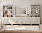 WAMPAT Entertainment Center with Bookshelves for TVs up to 75", Farmhouse Wall Unit TV Stand with 8 Doors & 4 Drawer, Media Console Table for Living Room, Bedroom & Home Theater, Rustic White