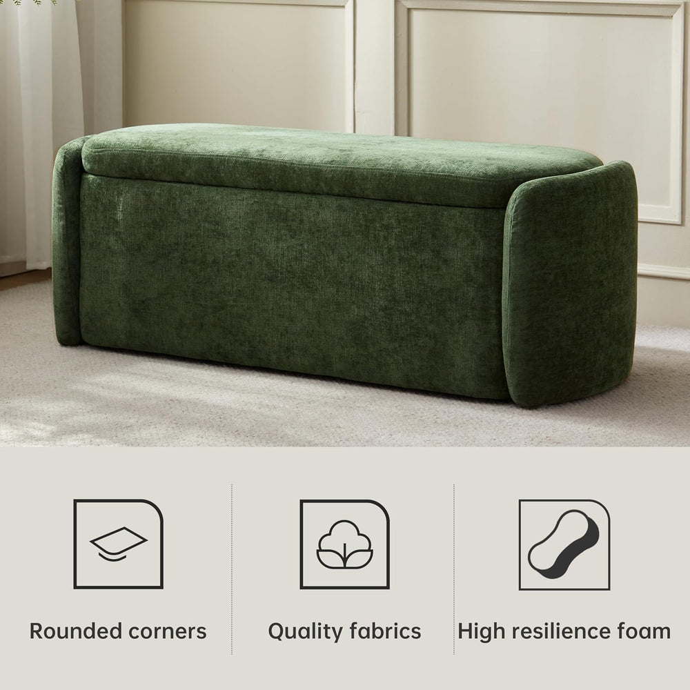 VKNOW Storage Bench, Upholstered Storage Ottoman Bench with Hinge, Green | Ot...