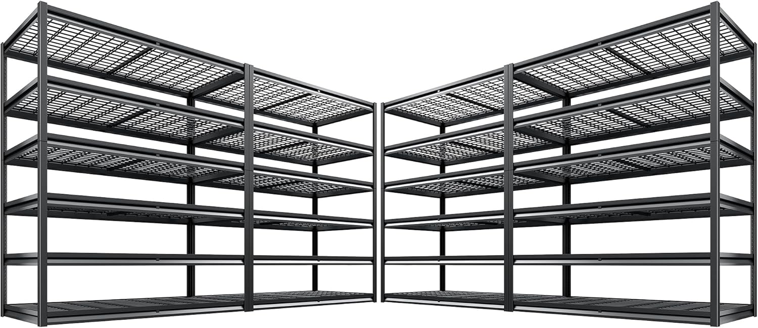 REIBII 3500LBS Garage Shelving, Adjustable Storage Shelves Heavy Duty, 6 Tier Heavy Duty Shelving, Metal Shelving Unit for Warehouse, Basement, Industrial, 55" W x 26" D x 84" H, Black, 4 Pack