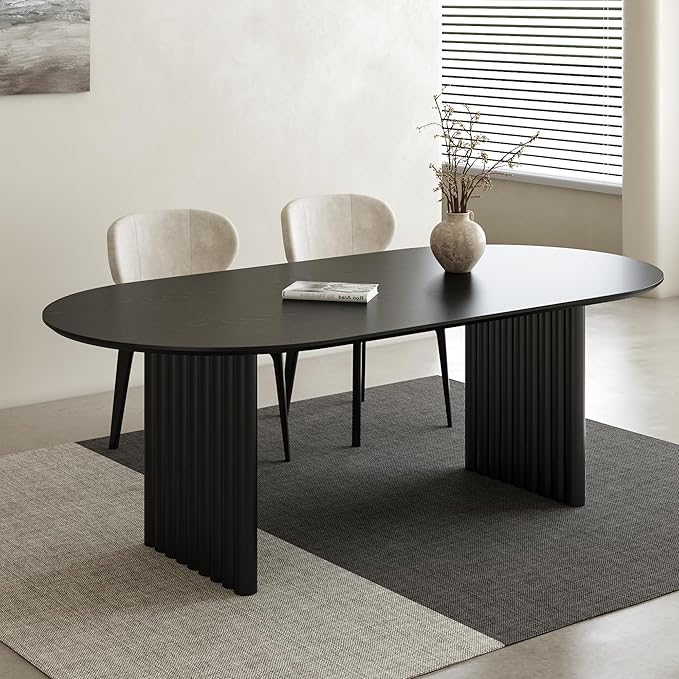 Casaphoria Wood Kitchen Table Set with 2 Chairs, 67" Dining Kitchen Table & Chairs Set for 4-6, Modern Farmhouse Oval Dining Table for Living Room, Easy Assembly, Black