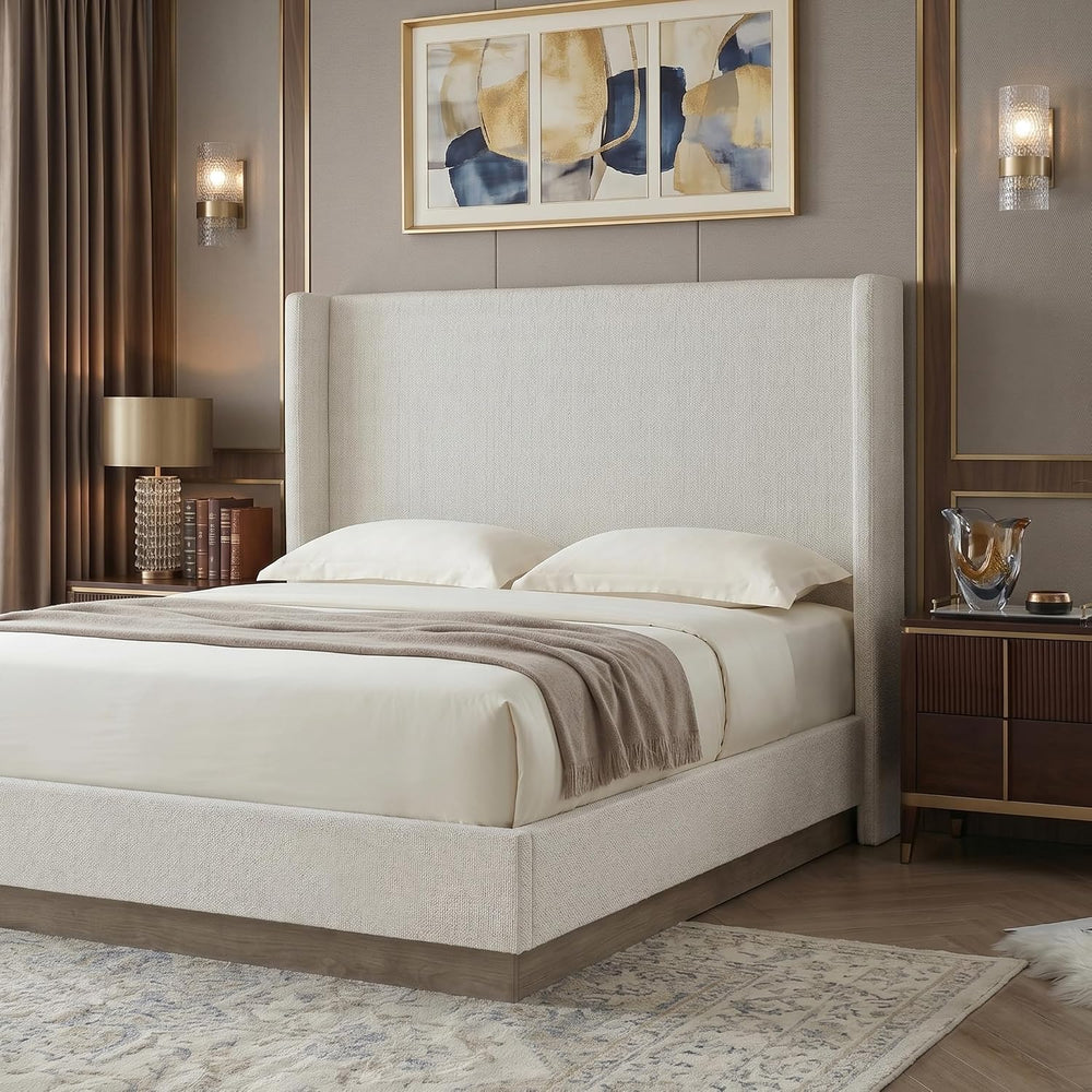53.1" Extra-Tall Wingback Bed Frame - Luxury Cream White Boucle Upholste...