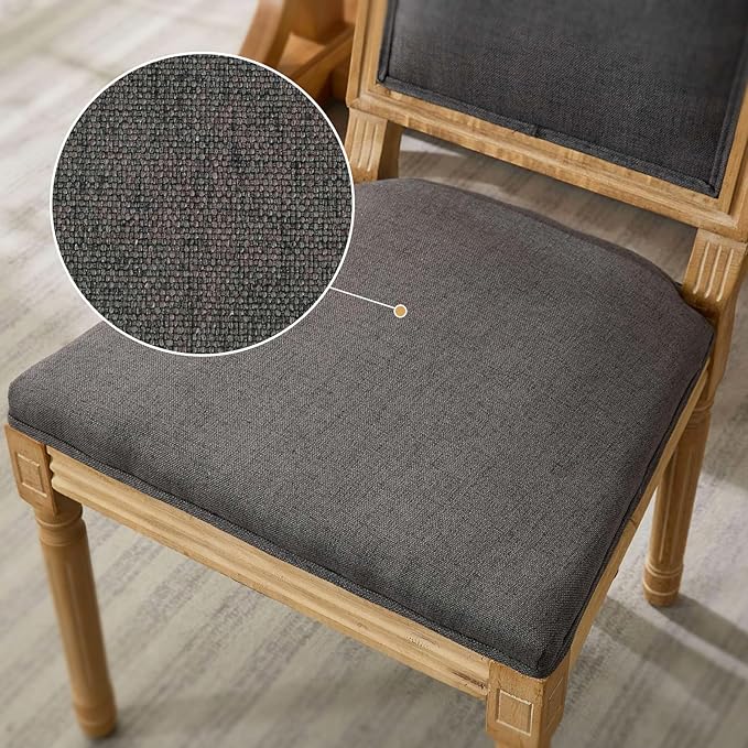 Upholstered Back Dining Chairs Set of 6, French Country Padded Kitchen Chairs, Rustic Solid Wood Farmhouse Chairs for Dining Room & Breakfast Nook, Dark Gray