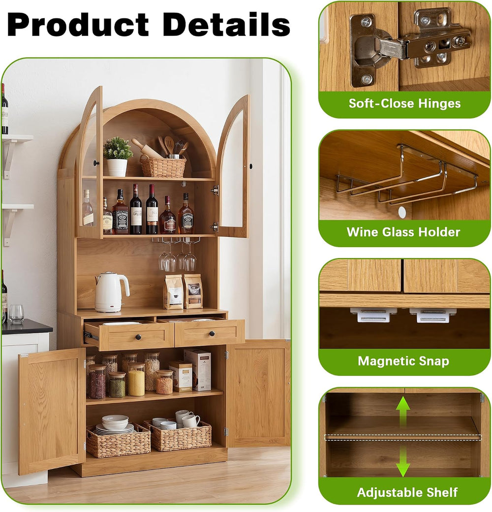 Merax 75'' Farmhouse Arched Kitchen Pantry with Charging Station | Ki...