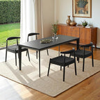 Farini Mid Century Modern Dining Chairs Set of 2, Solid Wood Frame Kitchen Chairs with Woven Upholstered Seat for Dining Room & Breakfast Nook,Black-Black