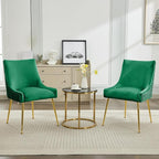 Velvet Dining Chairs Set of 2 Gold Legs,Upholstered Velvet Accent Chairs, Pleated Back Design & Gold Pull Handle, Mid Century Modern Chairs for Dining/Kitchen/Living Room,Green
