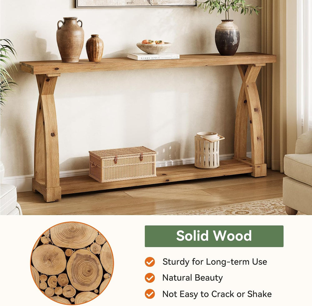 Wood Console Table for Entryway, 63" Entryway Table with Storage | Farmh...