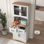 67'' H Kitchen Pantry Cabinet, Modern White Tall Storage Cabinet with Glass Doors and Drawers, Kitchen Storage Microwave Cabinet for Dining Room