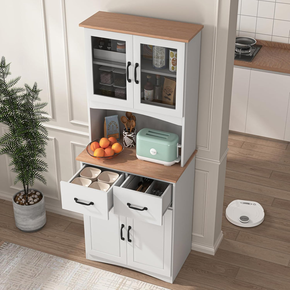 Farmhouse Kitchen Pantry Cabinet,Wooden Kitchen Cabinet White Pantry Room Sto...