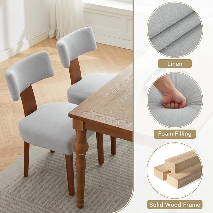 Dining Chairs Set of 4 Upholstered Dining Chairs, Gray Fabric Kitchen Chairs with Solid Wood Legs, Ergonomic Modern Accent Chairs for Dining Room, Living Room, or Office (Grey, Set of 4)