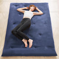 Japanese Floor Futon Mattress Twin Size 38"x 80", 2.5'' Thick Foldable Roll Up Floor Bed Sleeping Pad, 25D Foam Filled Tatami Mat with Straps for Guest Room, Dormitory & Camping, Blue