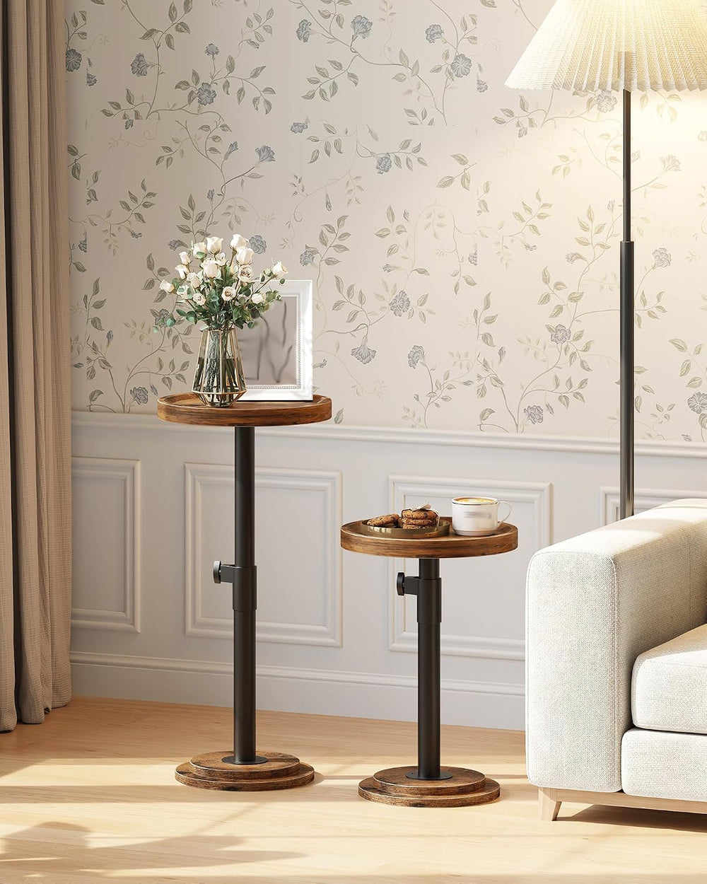CHOEZON Height Adjustable Drink Table, Small Round Side Table, Pedestal Marti...