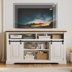IRONCK Farmhouse TV Stand for 65+ Inch TV, 59" Entertainment Center with Storage Cabinets and Sliding Barn Door, Media Console for Living Room, White