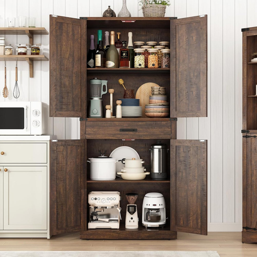 Hlivelood 72" Tall Farmhouse Kitchen Pantry Cabinet with Drawer, Rustic ...