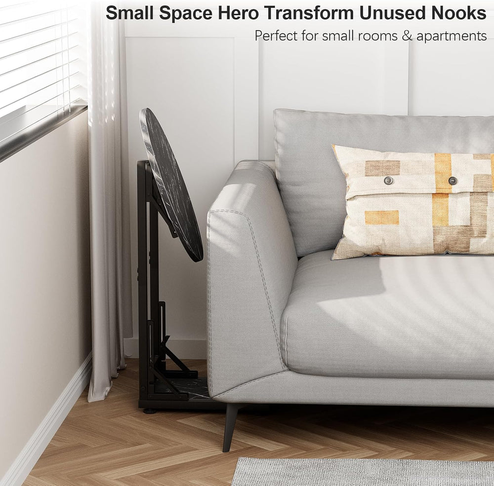 Folding Side Table, C Shaped End Table with Metal Frame, Round Couch Table &a...