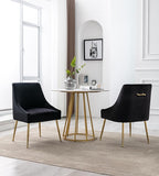 Modern Velvet Dining Chairs Set of 4, Contemporary Upholstered Furniture Collection with Polished Gold Metal Legs, Elegant Accent Chairs for Kitchen Living Room(Black)